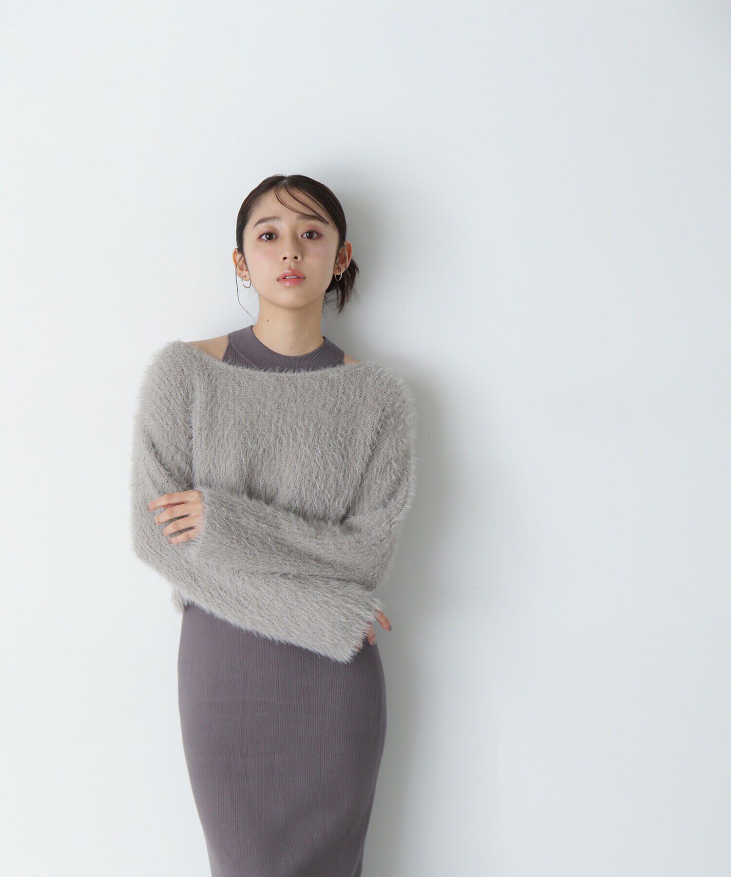  「フェザーニットレイヤードワンピース」|ワンピース|