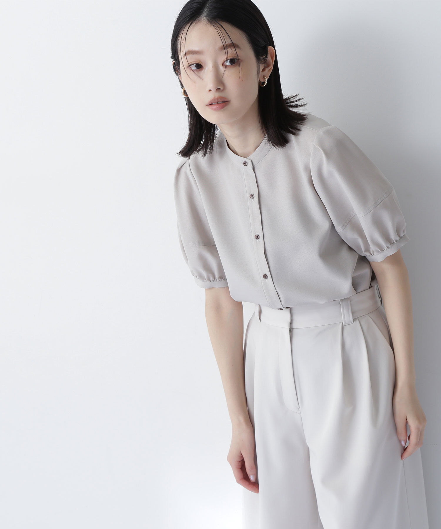  「リネンライク切替スリーブブラウス」|シャツ・ブラウス|