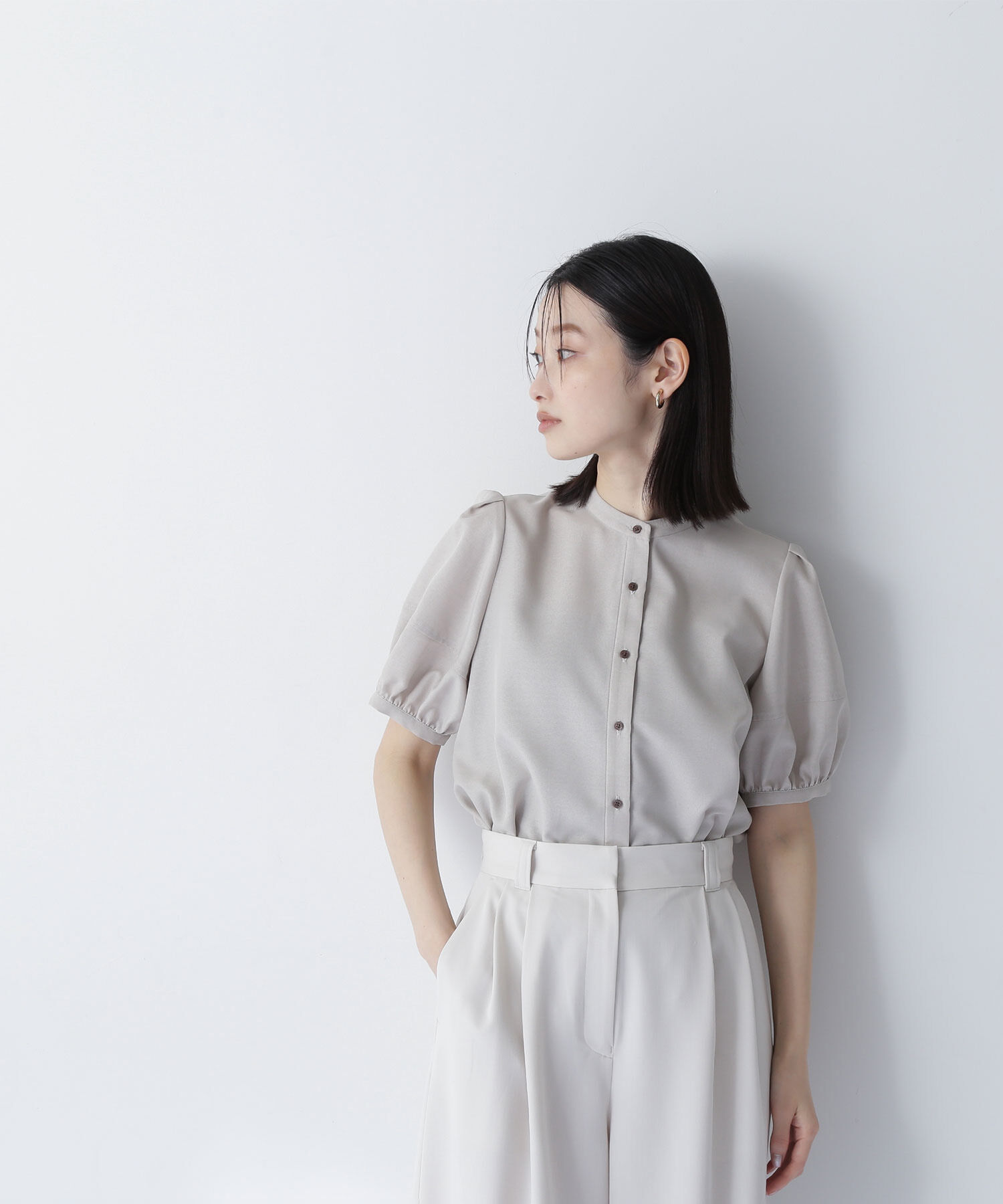  「リネンライク切替スリーブブラウス」|シャツ・ブラウス|