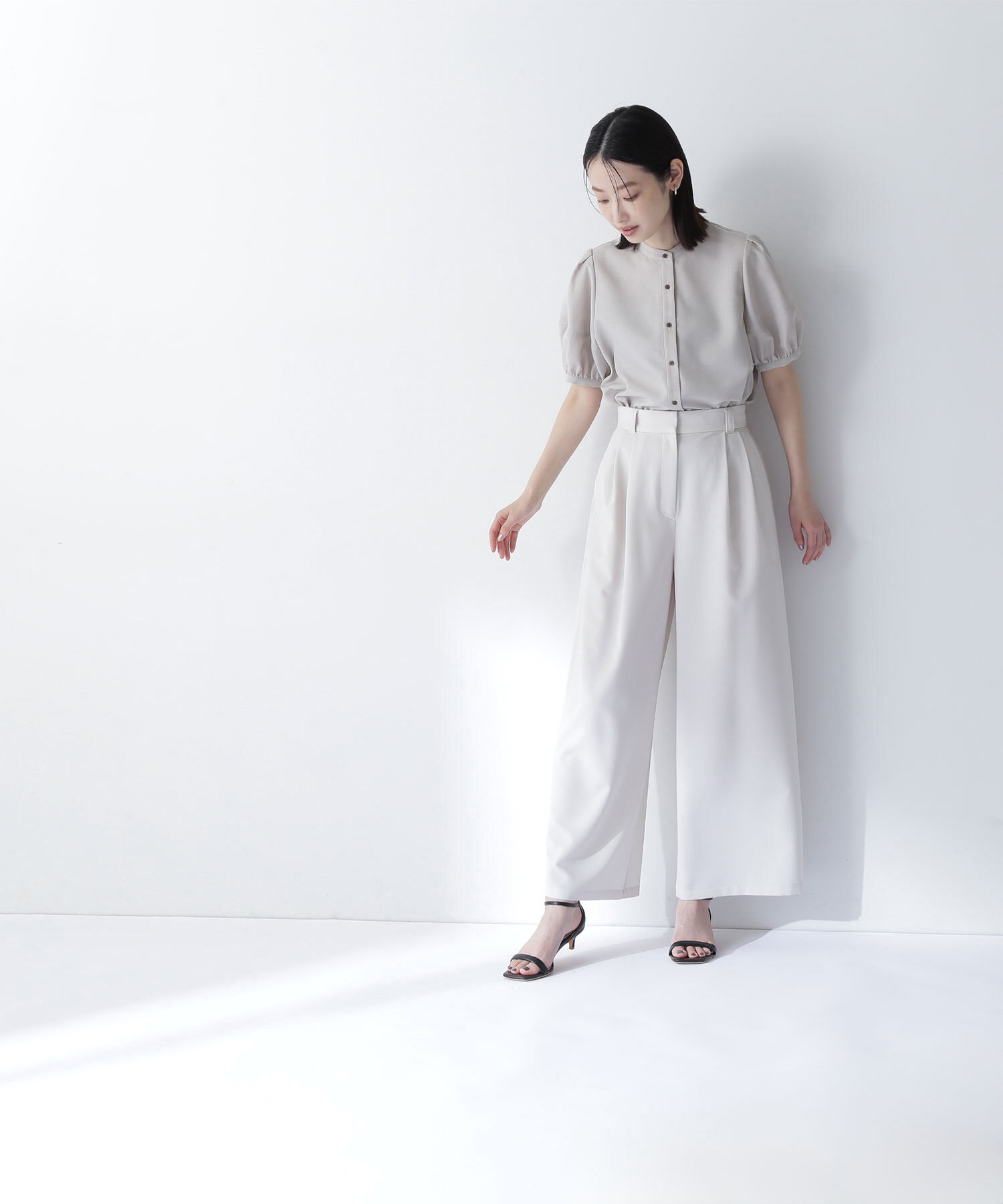  「リネンライク切替スリーブブラウス」|シャツ・ブラウス|