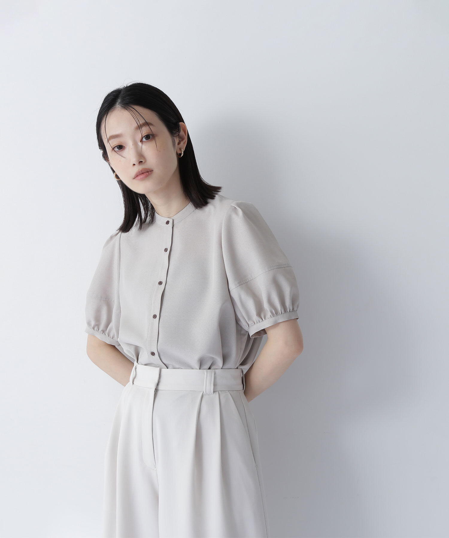  「リネンライク切替スリーブブラウス」|シャツ・ブラウス|