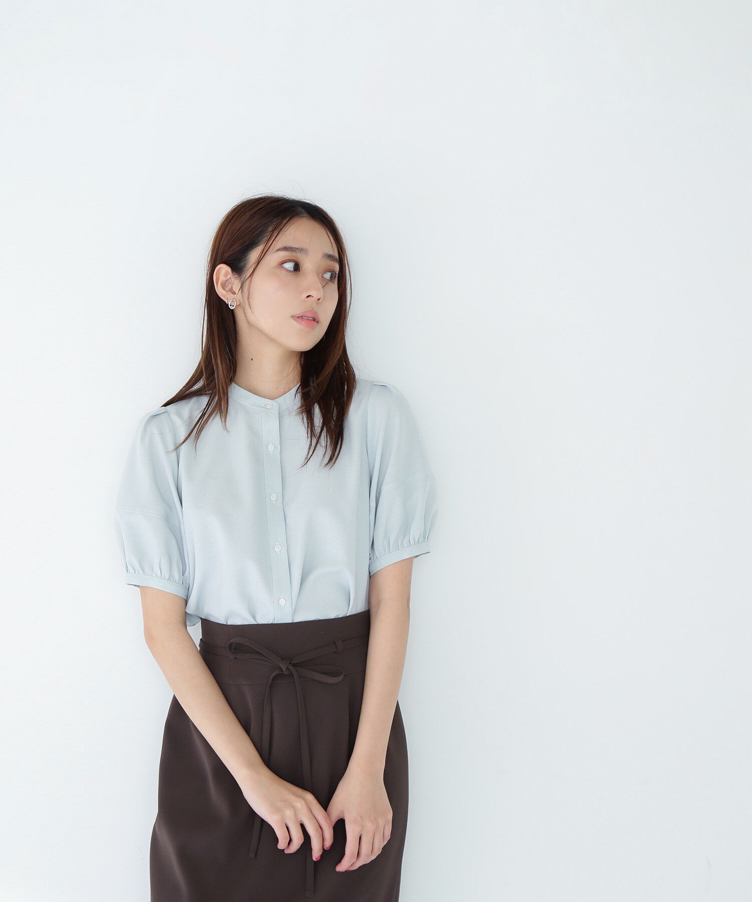  「リネンライク切替スリーブブラウス」|シャツ・ブラウス|