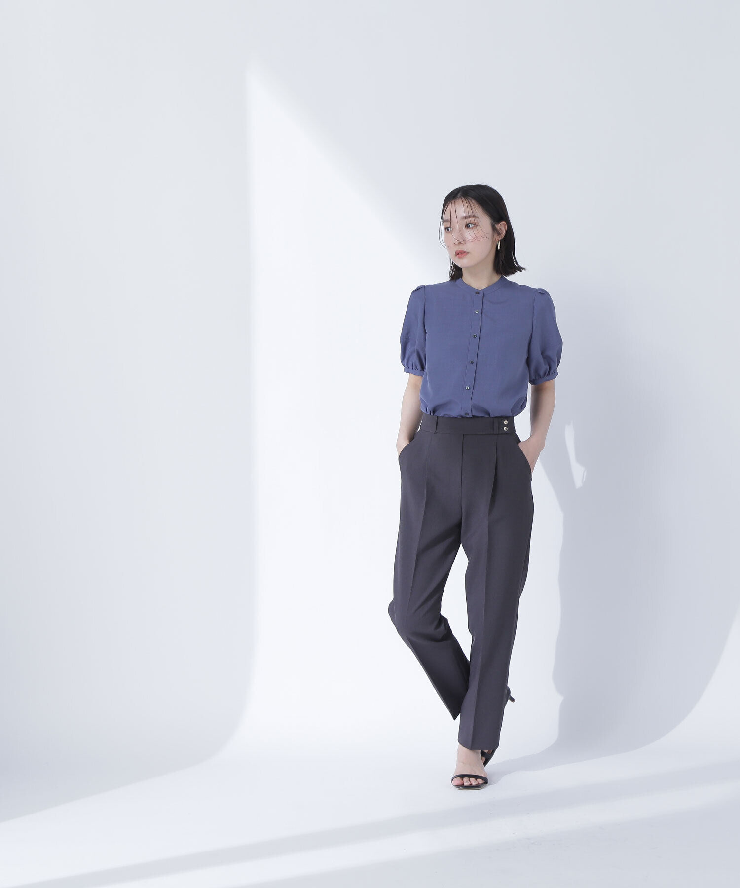  「リネンライク切替スリーブブラウス」|シャツ・ブラウス|