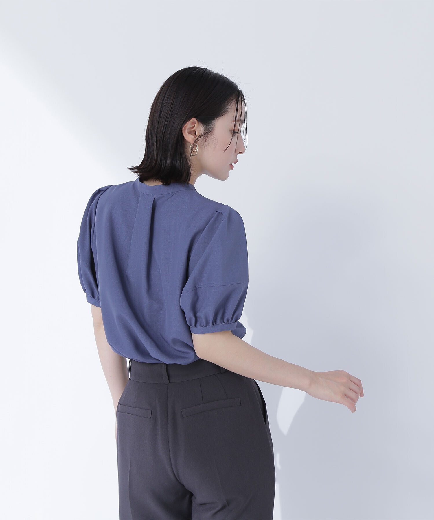  「リネンライク切替スリーブブラウス」|シャツ・ブラウス|