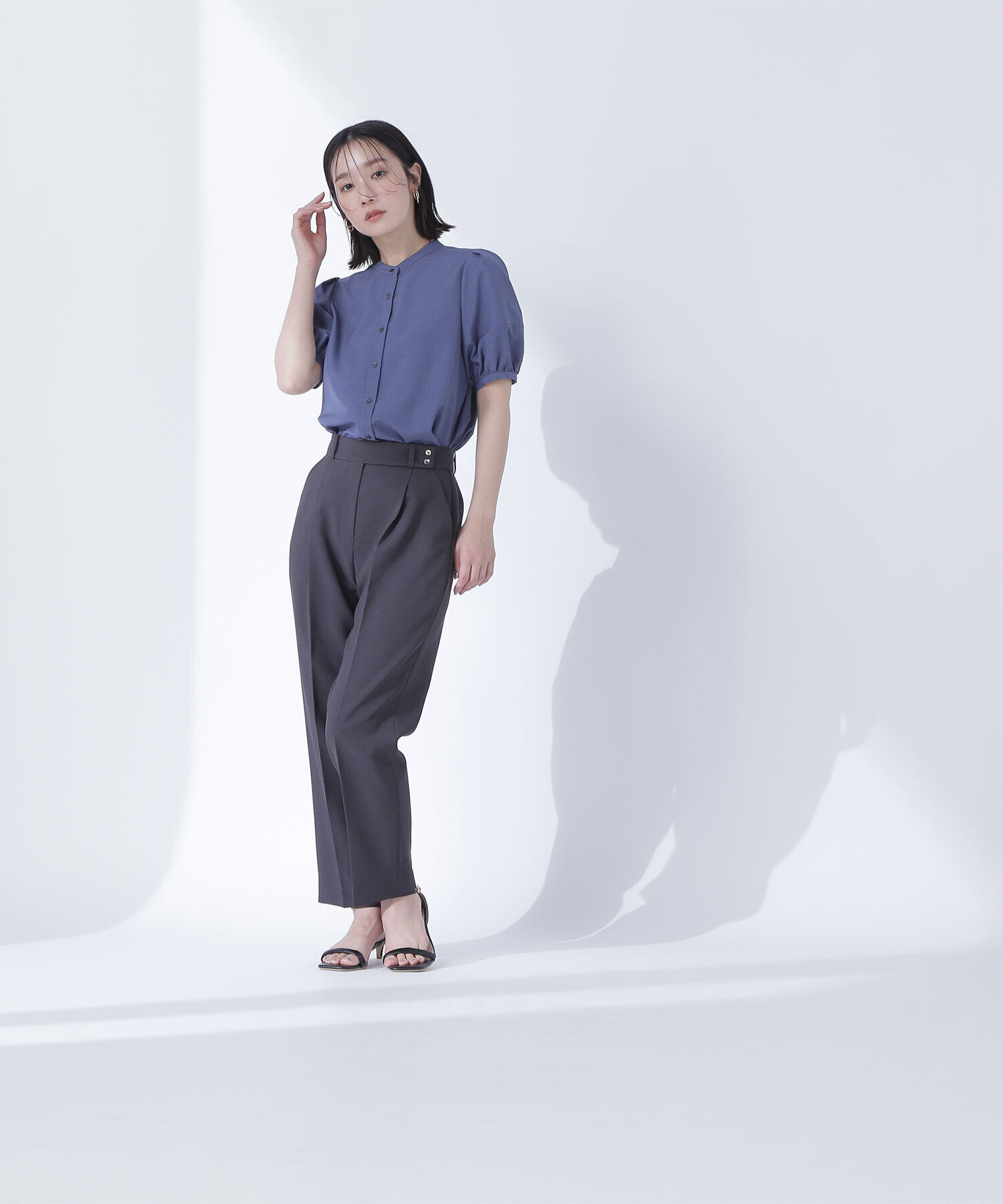  「リネンライク切替スリーブブラウス」|シャツ・ブラウス|