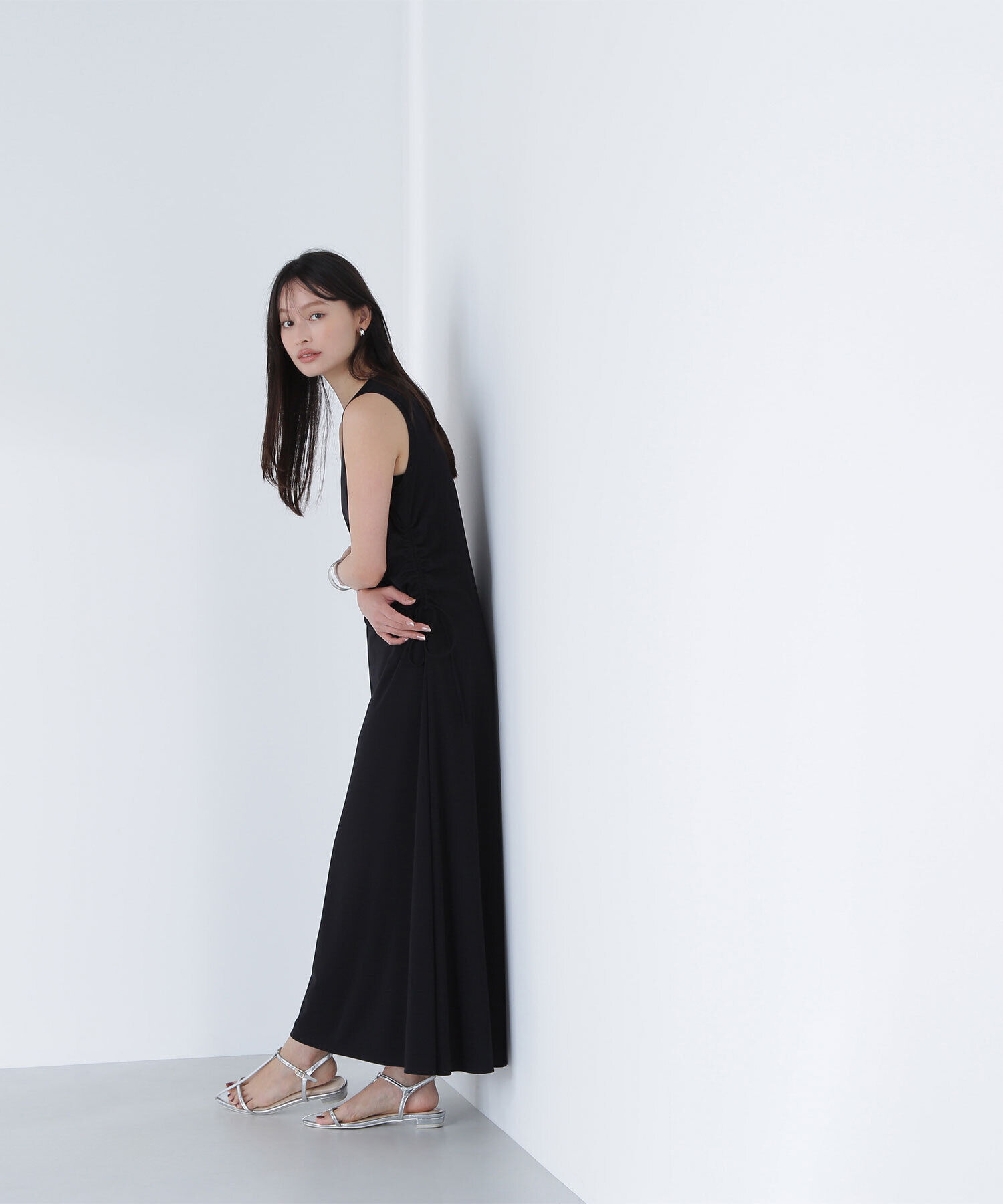  「サイドギャザーカットソーワンピース」|ワンピース|