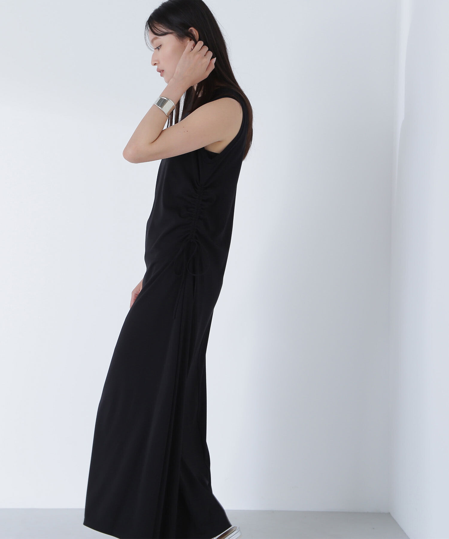  「サイドギャザーカットソーワンピース」|ワンピース|