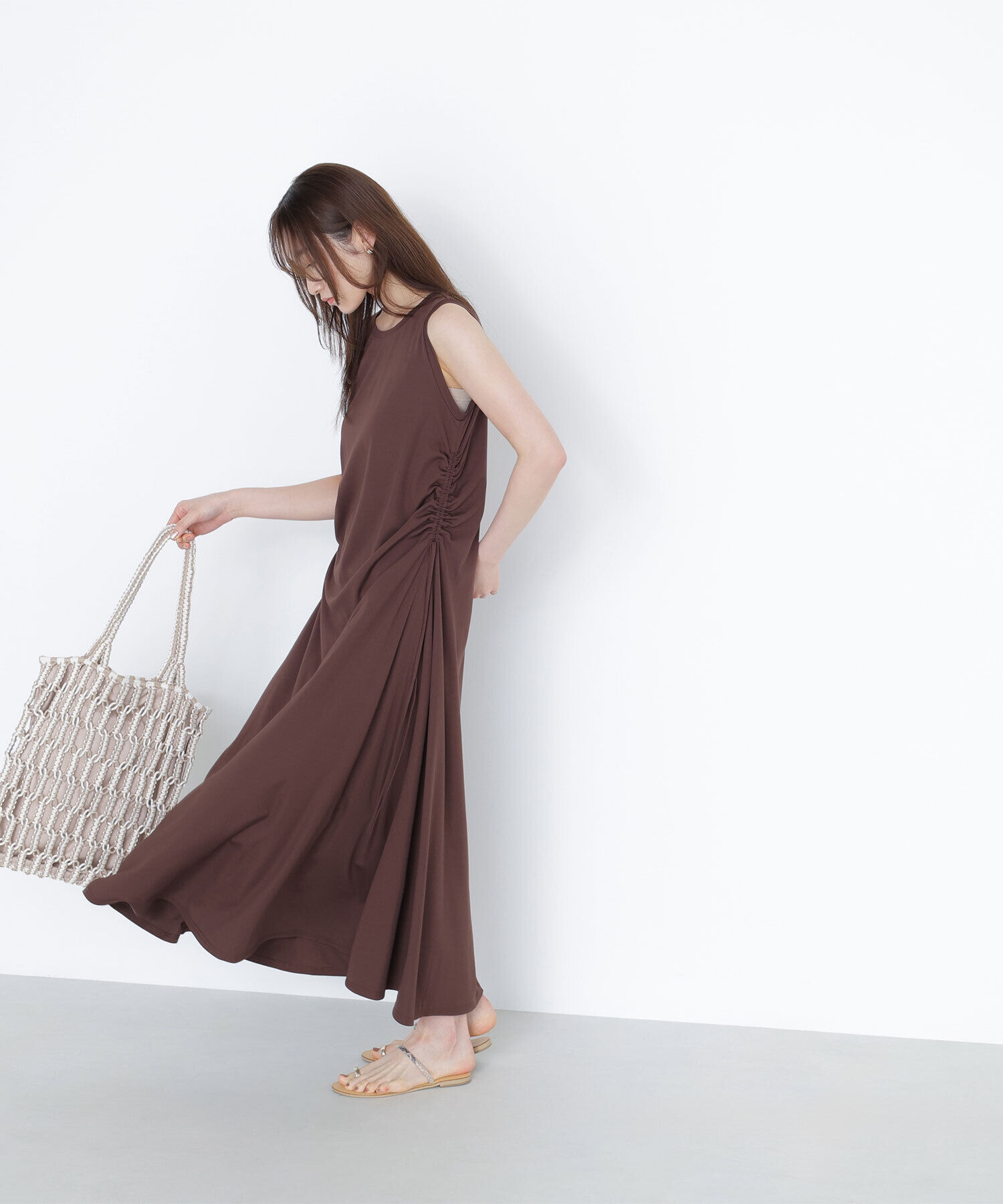  「サイドギャザーカットソーワンピース」|ワンピース|