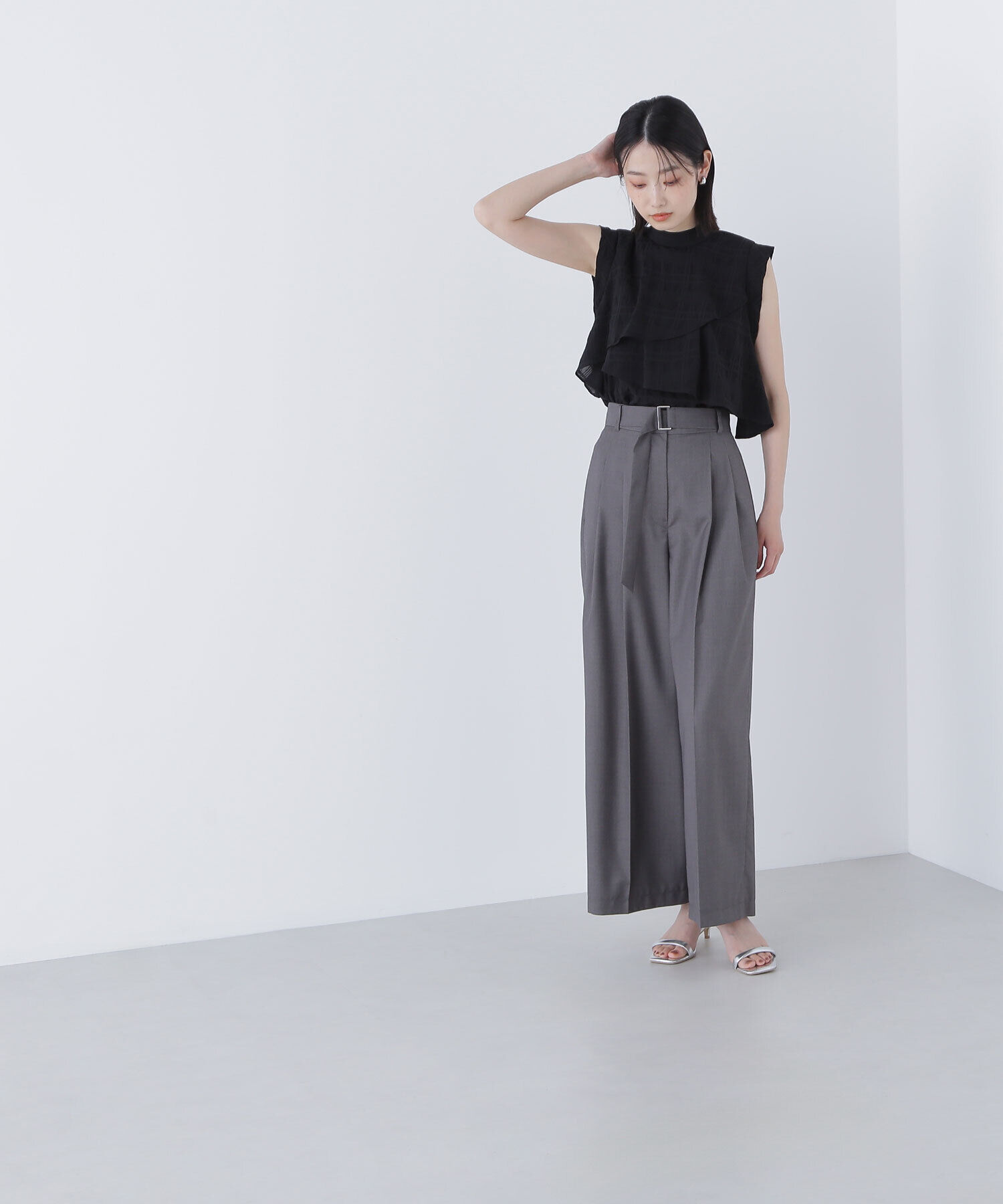  「サッカーチェックラッフルブラウス」|シャツ・ブラウス|