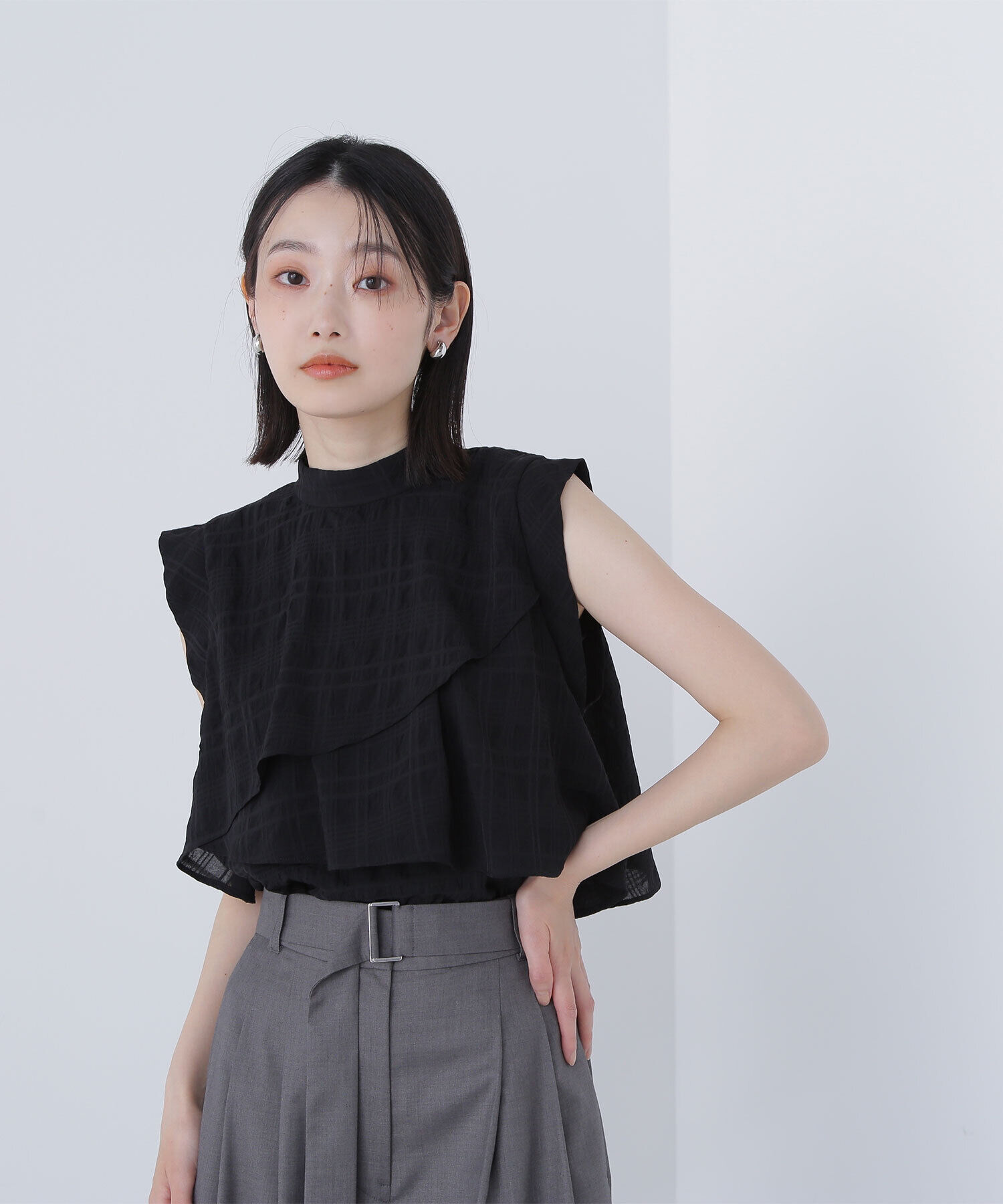  「サッカーチェックラッフルブラウス」|シャツ・ブラウス|