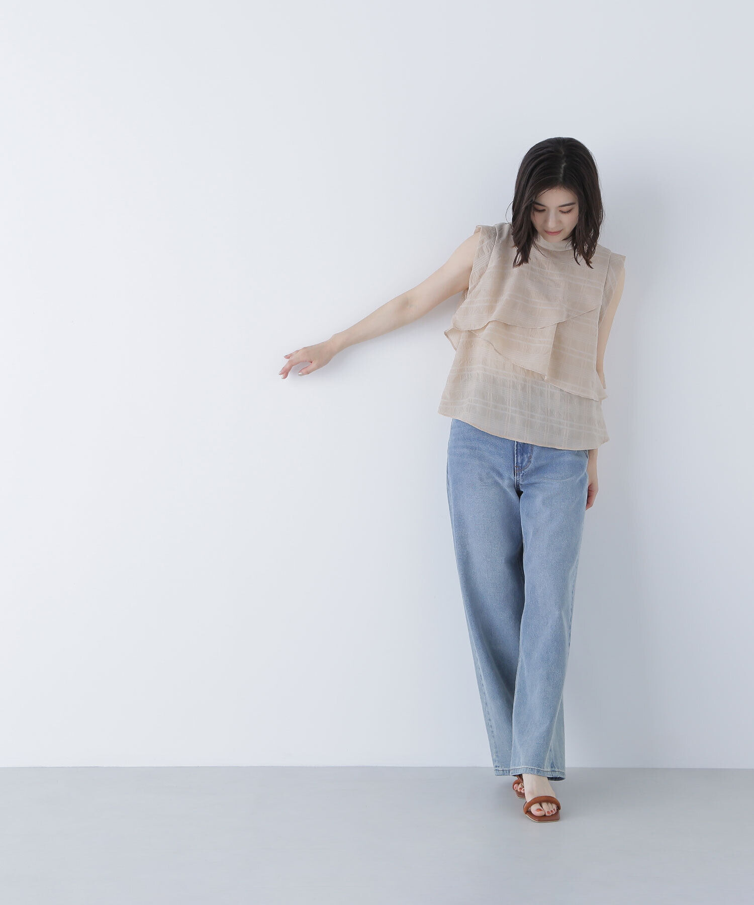  「サッカーチェックラッフルブラウス」|シャツ・ブラウス|