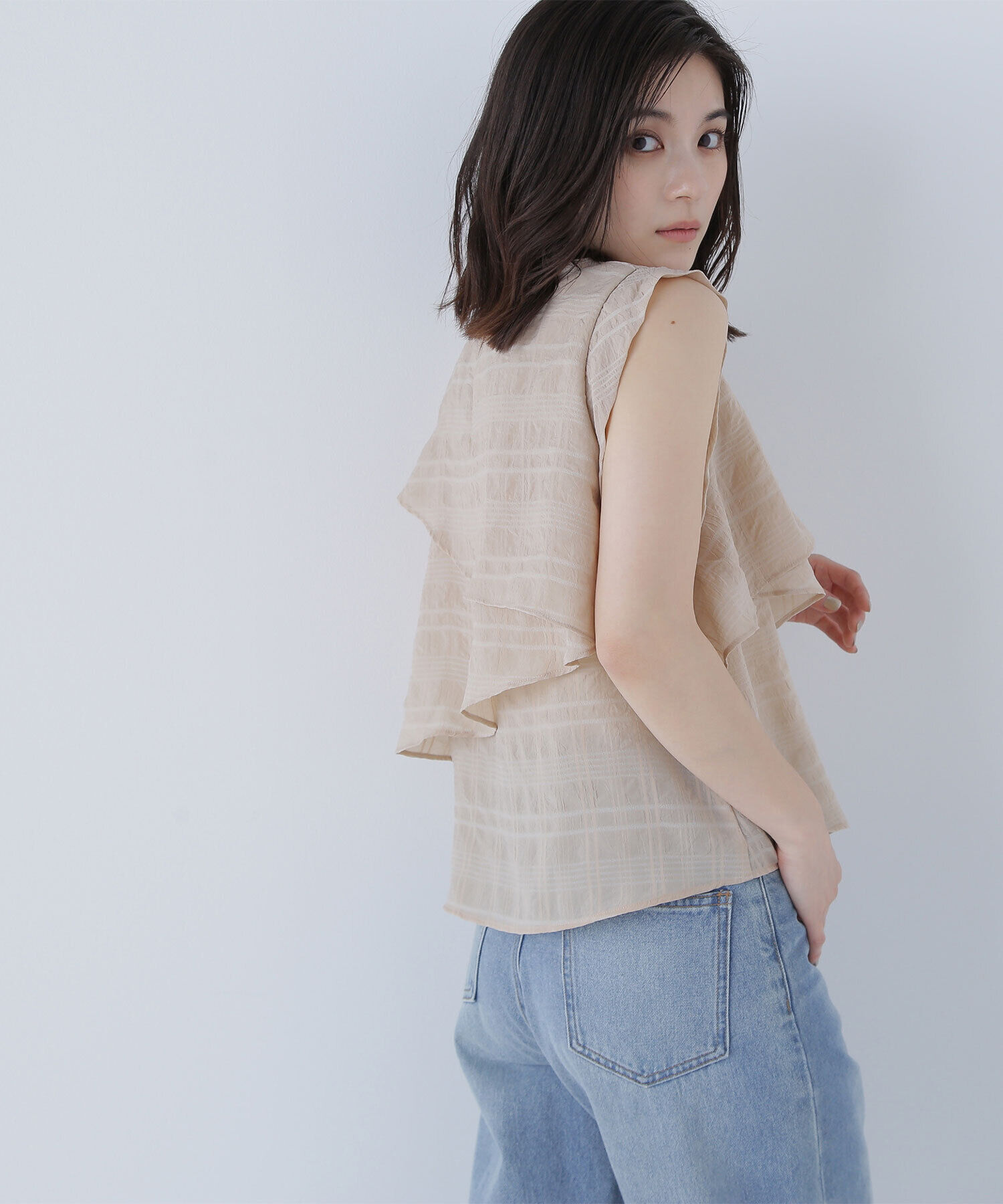  「サッカーチェックラッフルブラウス」|シャツ・ブラウス|