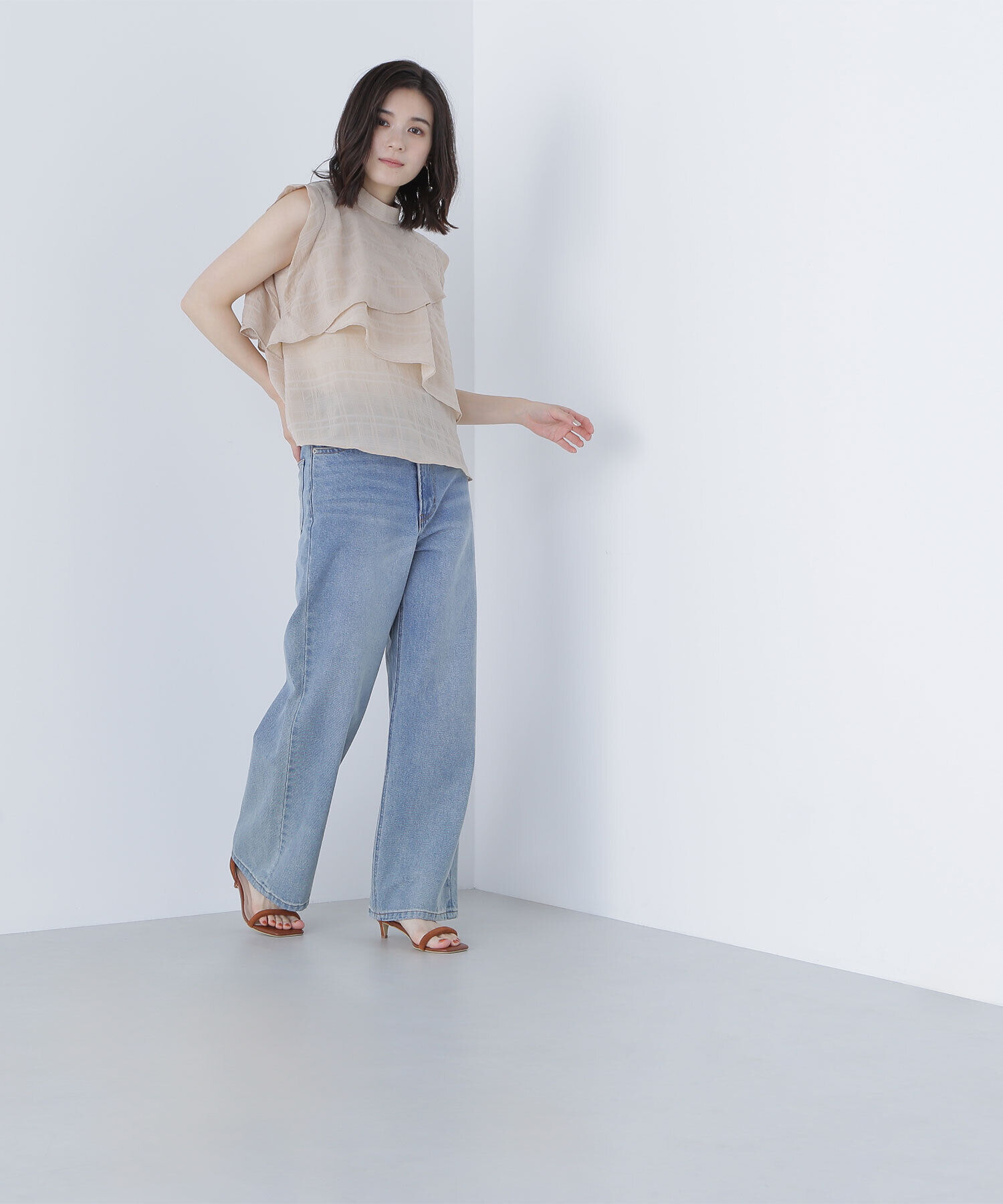  「サッカーチェックラッフルブラウス」|シャツ・ブラウス|