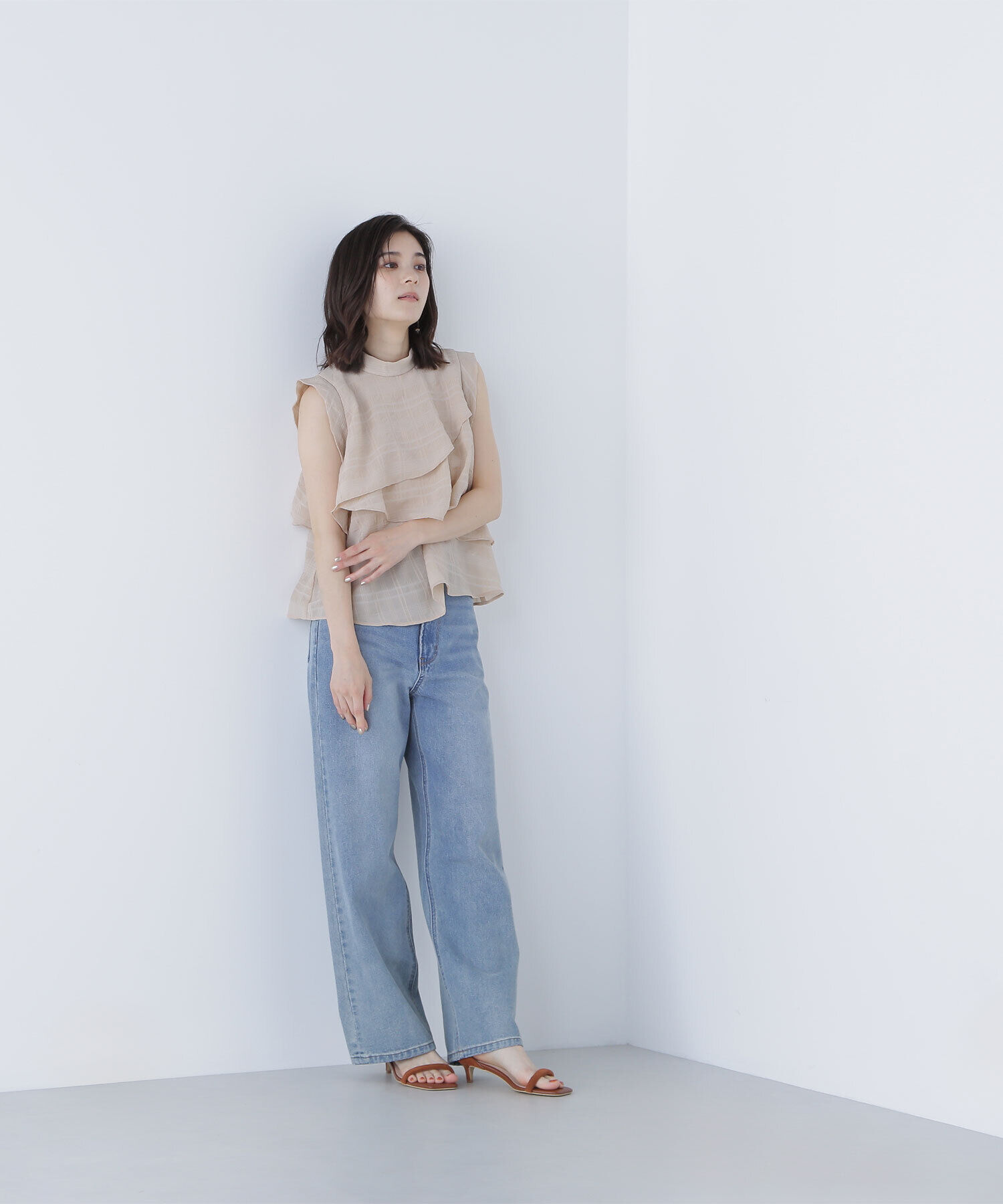  「サッカーチェックラッフルブラウス」|シャツ・ブラウス|