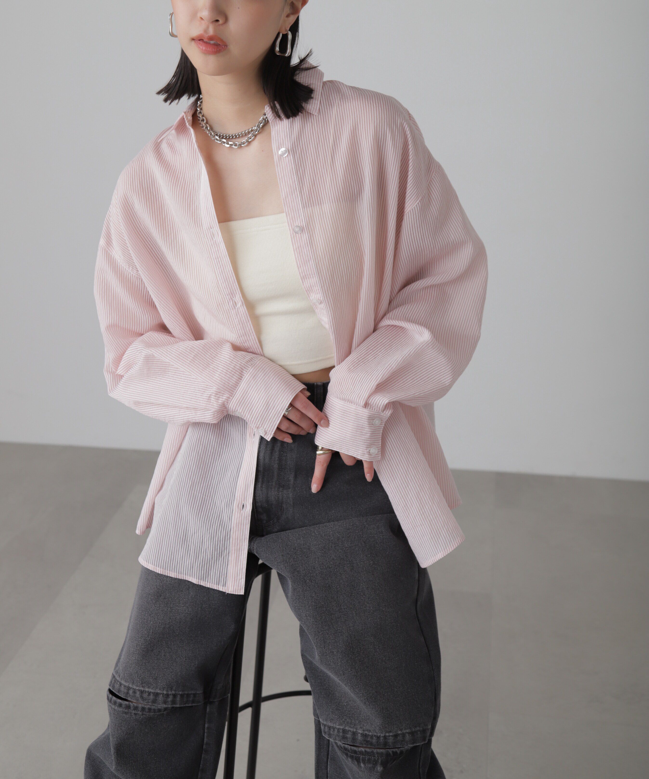  「シアーストライプオーバーシャツ」|シャツ・ブラウス|