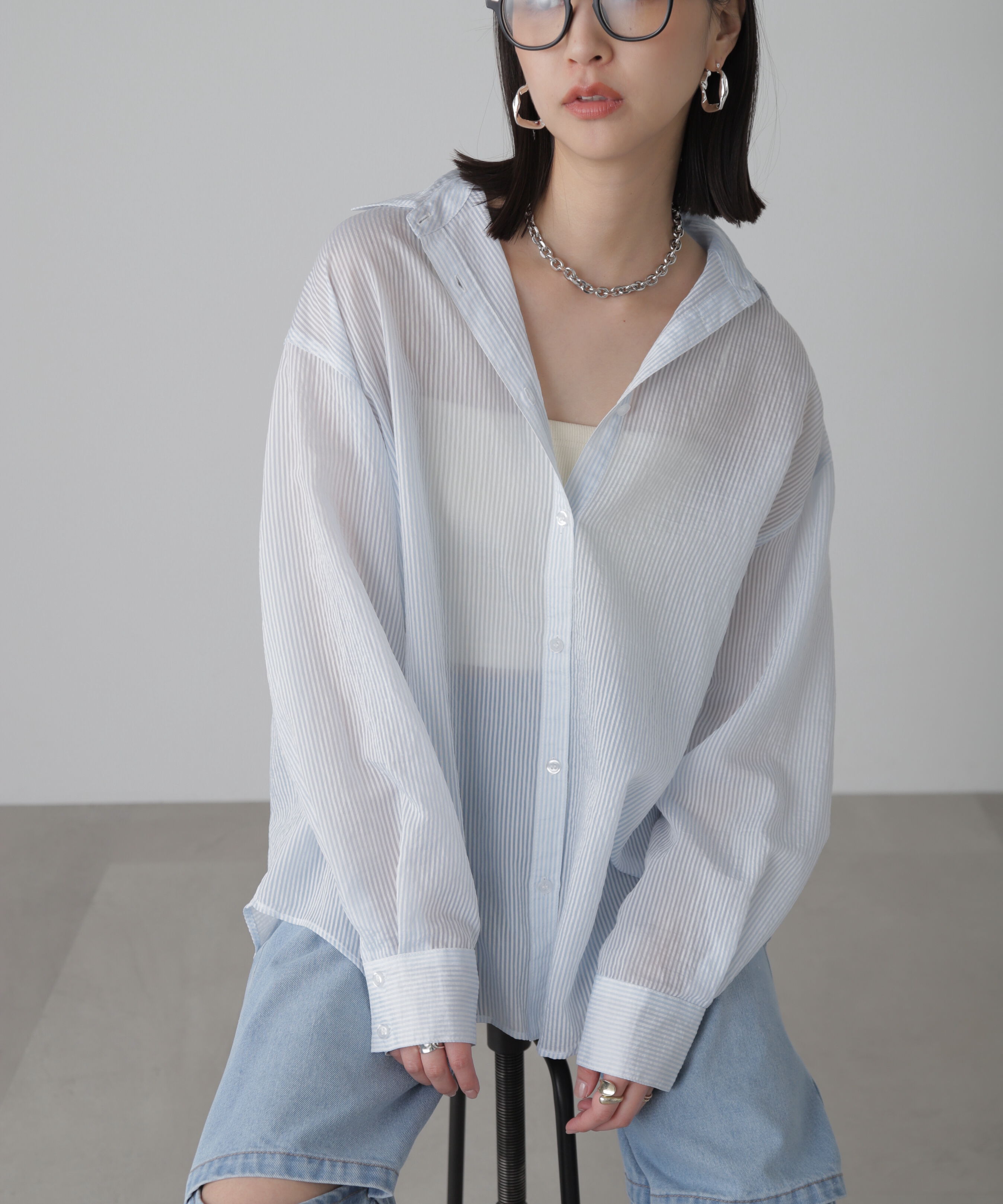  「シアーストライプオーバーシャツ」|シャツ・ブラウス|