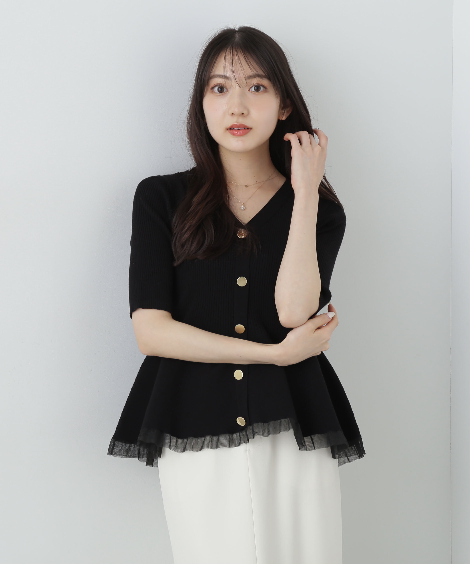 PROPORTION BODY DRESSING「裾シアーペプラムニットセットアップ」|ワンピース|