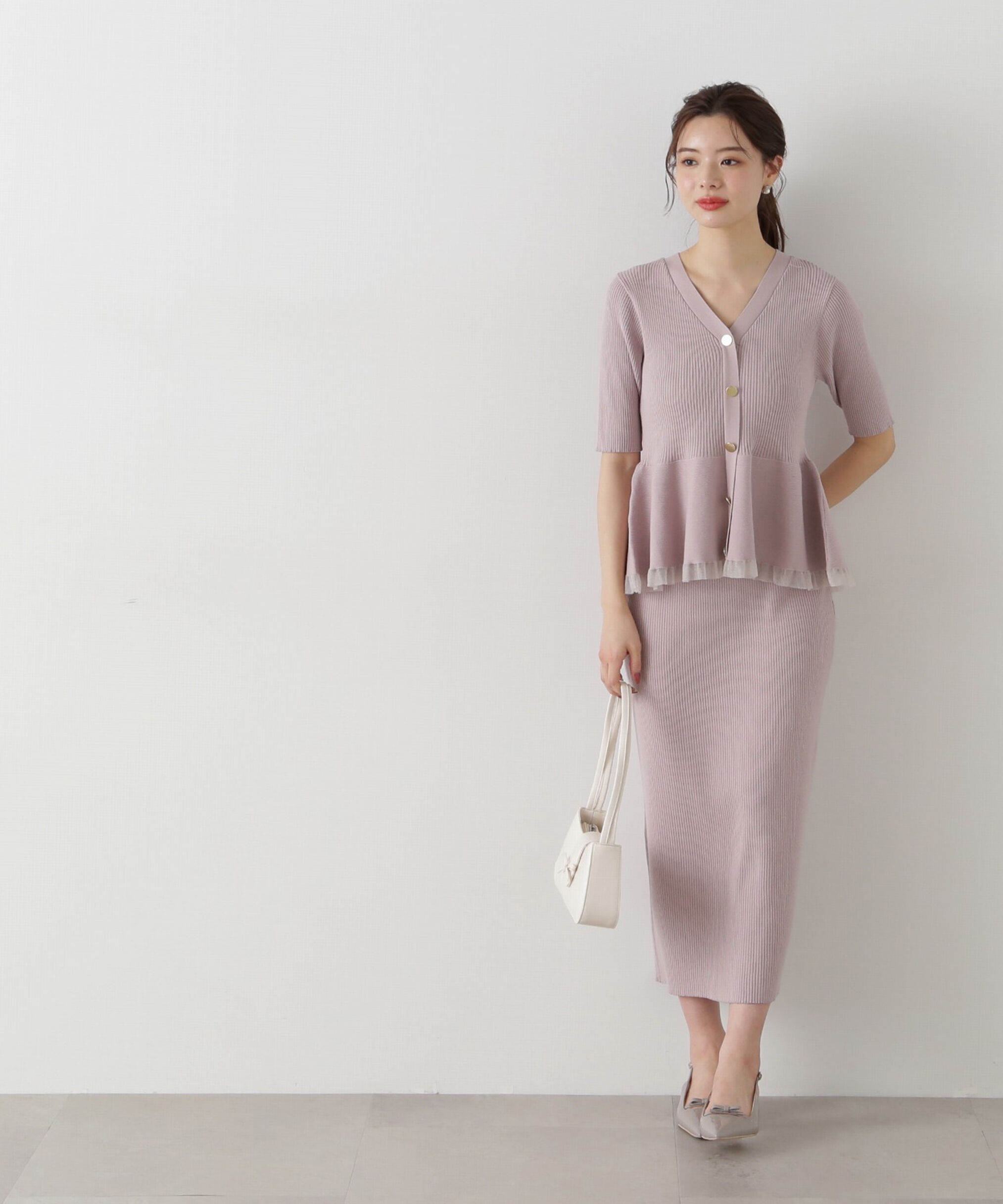 PROPORTION BODY DRESSING「裾シアーペプラムニットセットアップ」|ワンピース|