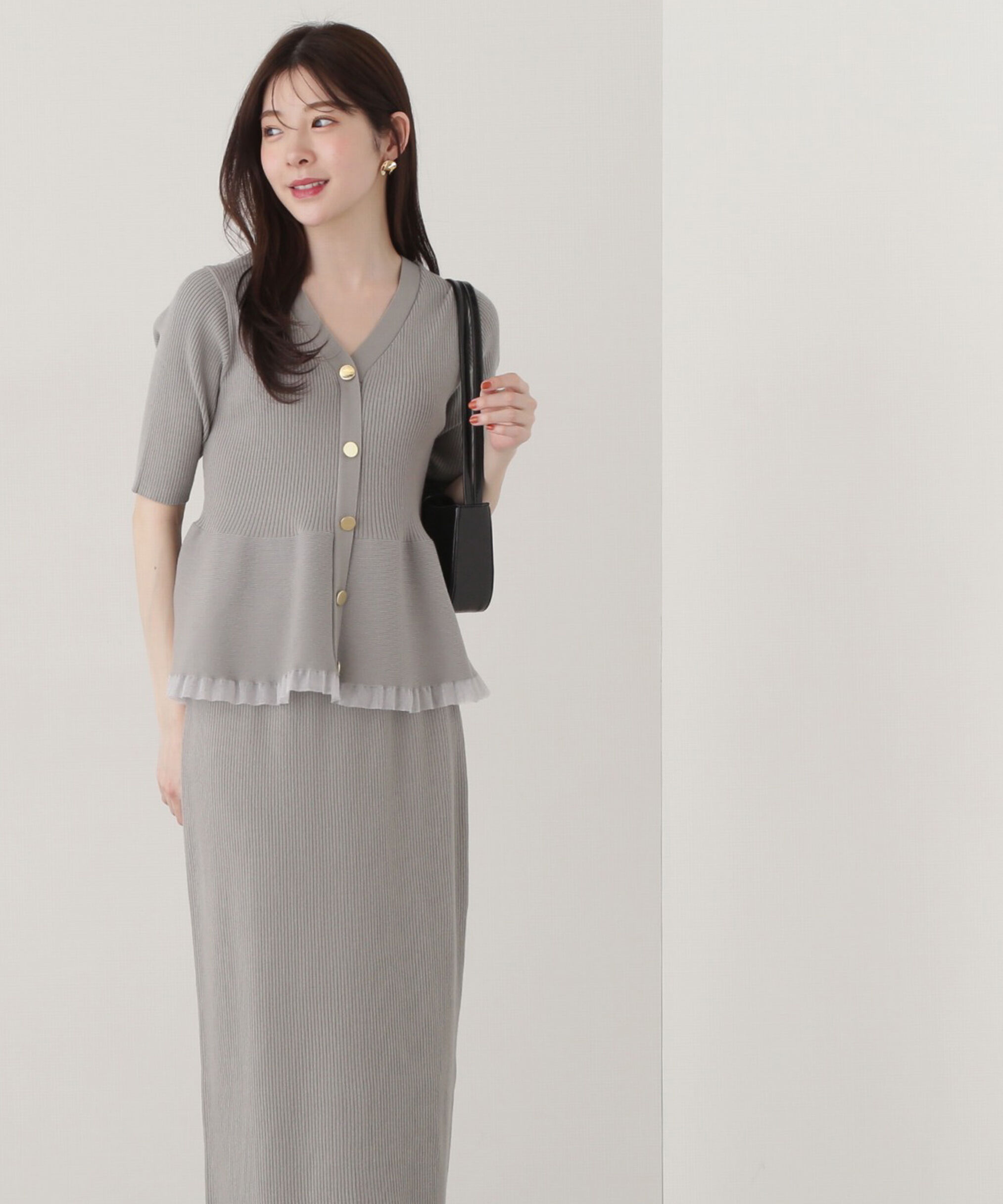 PROPORTION BODY DRESSING「裾シアーペプラムニットセットアップ」|ワンピース|