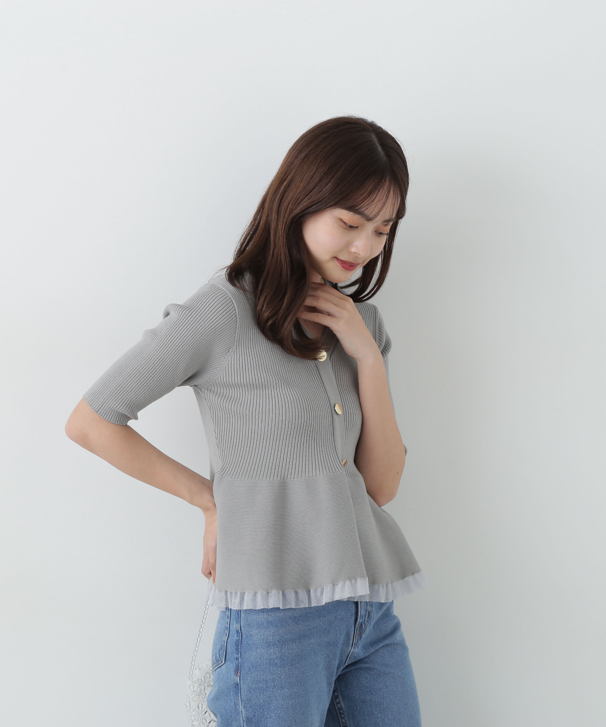 PROPORTION BODY DRESSING「裾シアーペプラムニットセットアップ」|ワンピース|