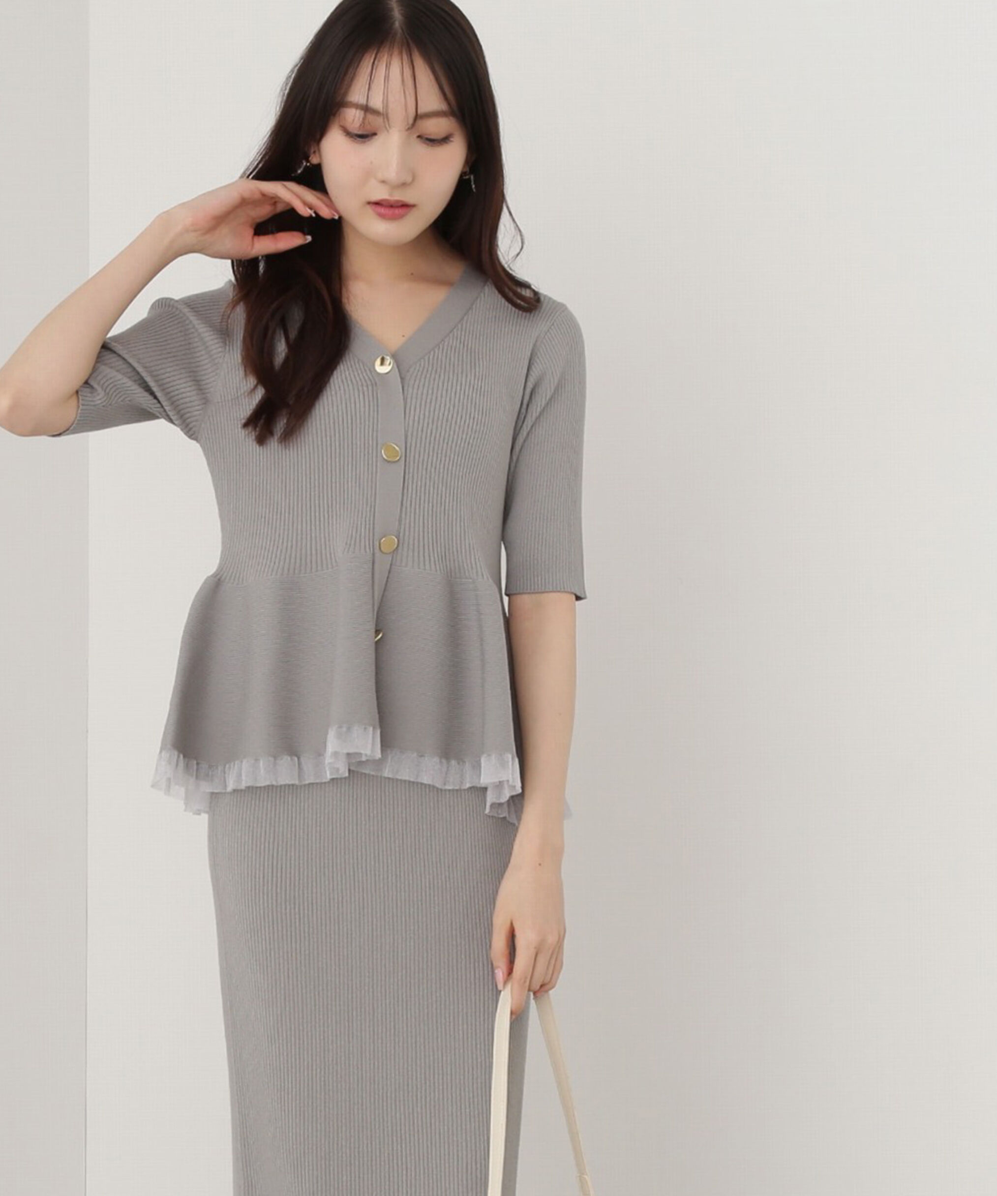 PROPORTION BODY DRESSING「裾シアーペプラムニットセットアップ」|ワンピース|