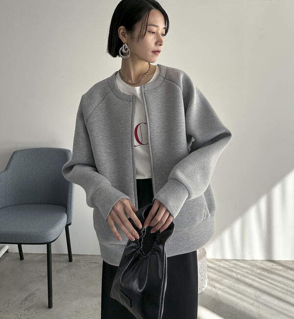 Doux archives「Ｗ　ＺＩＰボンディングノーカラーブルゾン」|Tシャツ・カットソー|GRAY