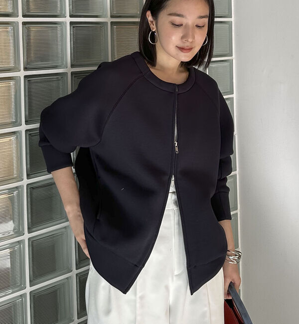 Doux archives「Ｗ　ＺＩＰボンディングノーカラーブルゾン」|Tシャツ・カットソー|