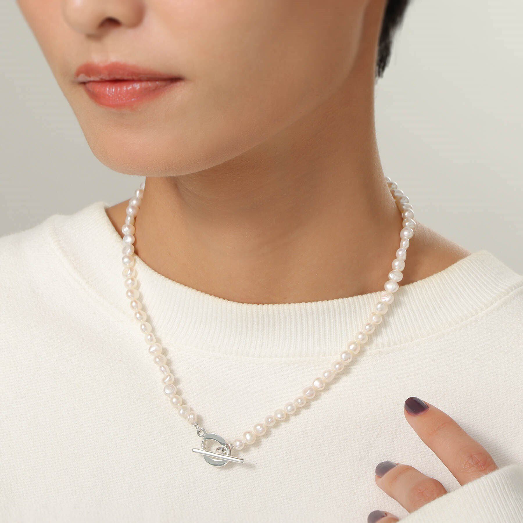 COCOSHNIK ONKITSCH「シルバー バロックパール カーブチェーン マンテルネックレス」|ネックレス|