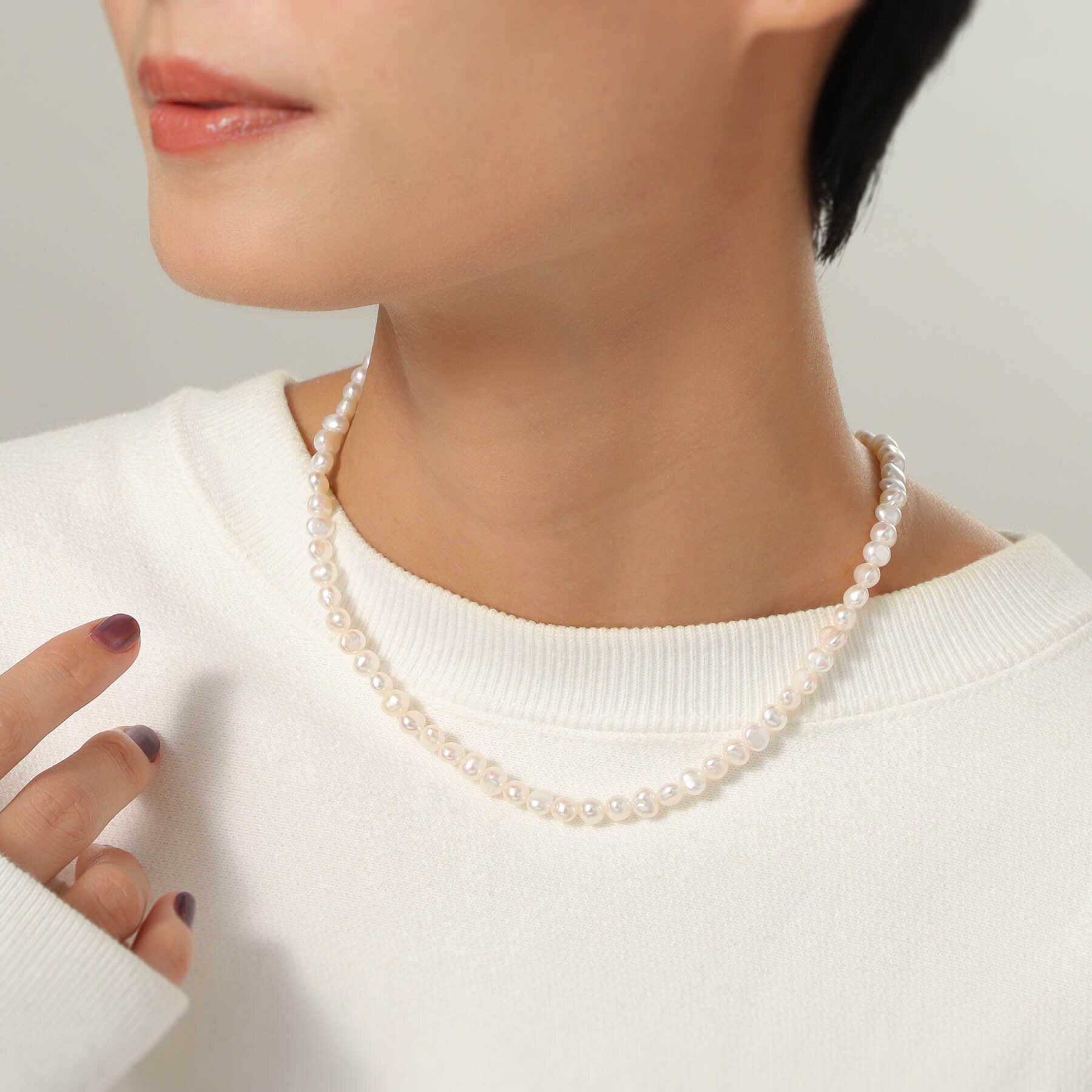 COCOSHNIK ONKITSCH「シルバー バロックパール カーブチェーン マンテルネックレス」|ネックレス|