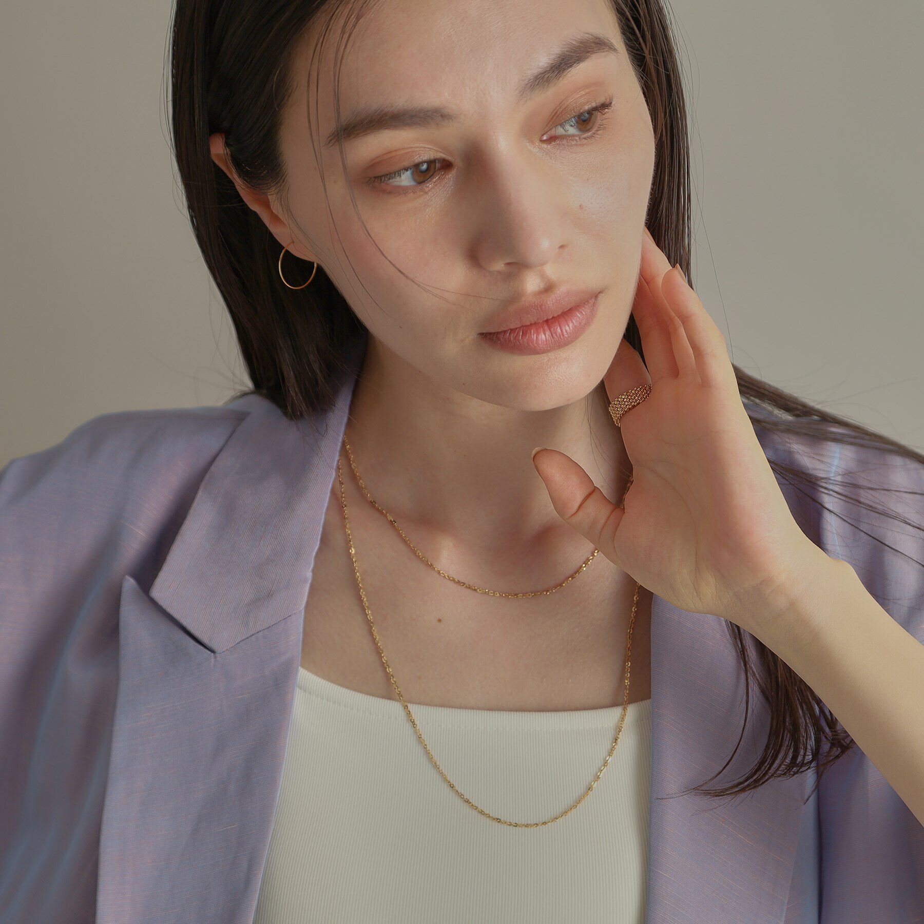 COCOSHNIK「K18オメガチェーン フープピアス小」|ピアス|