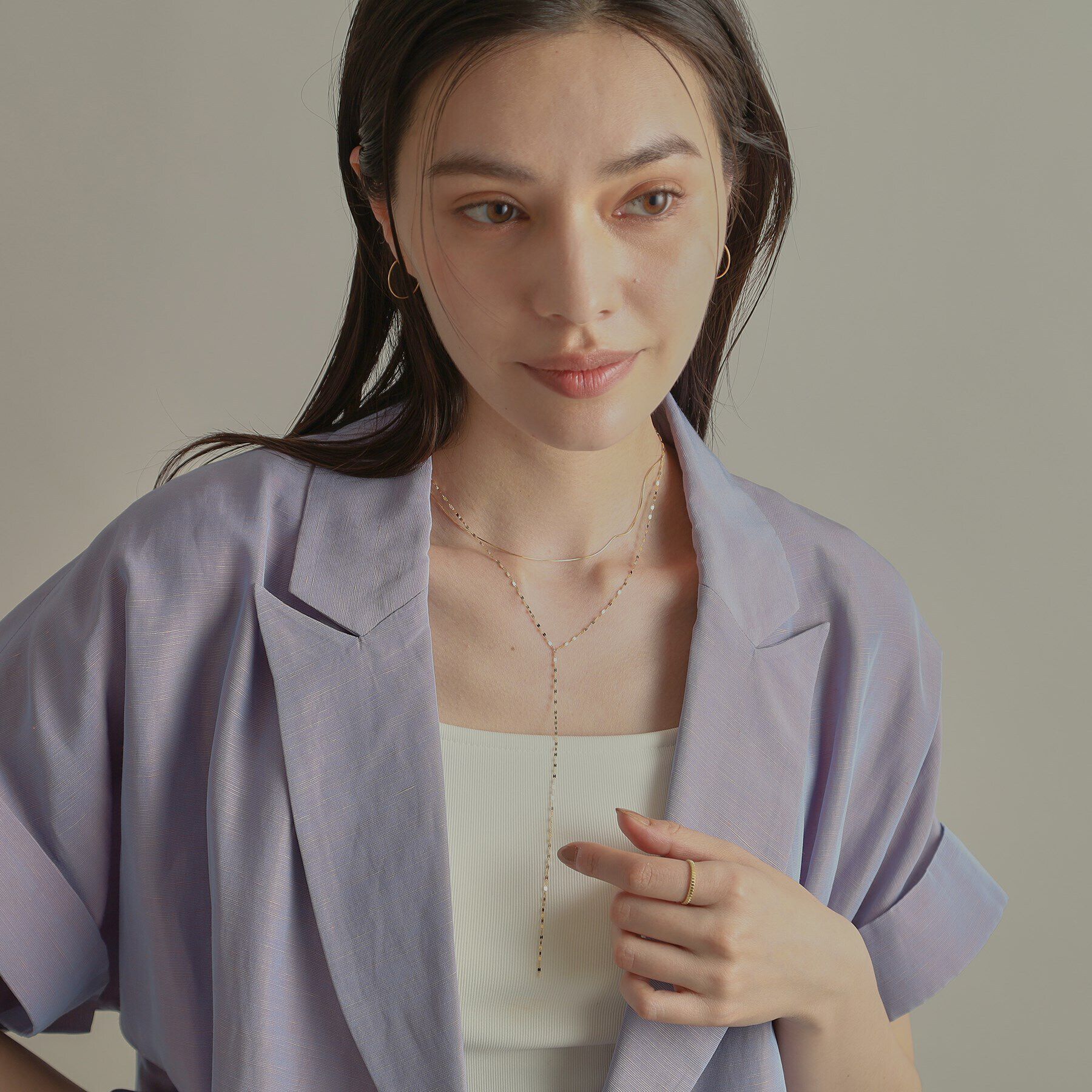 COCOSHNIK「K18オメガチェーン フープピアス小」|ピアス|