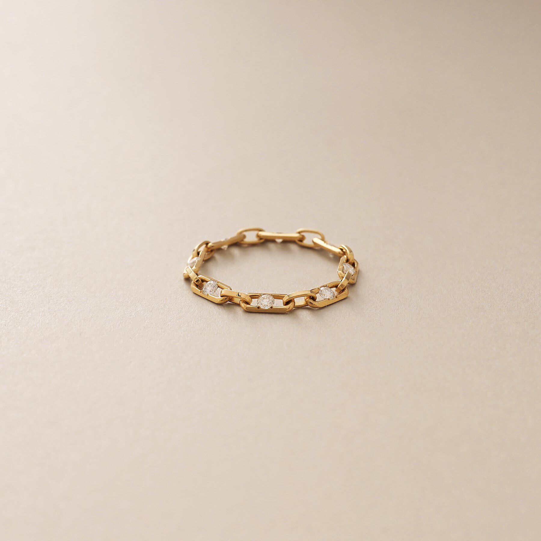 COCOSHNIK「K18ダイヤモンド ロングカットアズキチェーン リング」|リング|