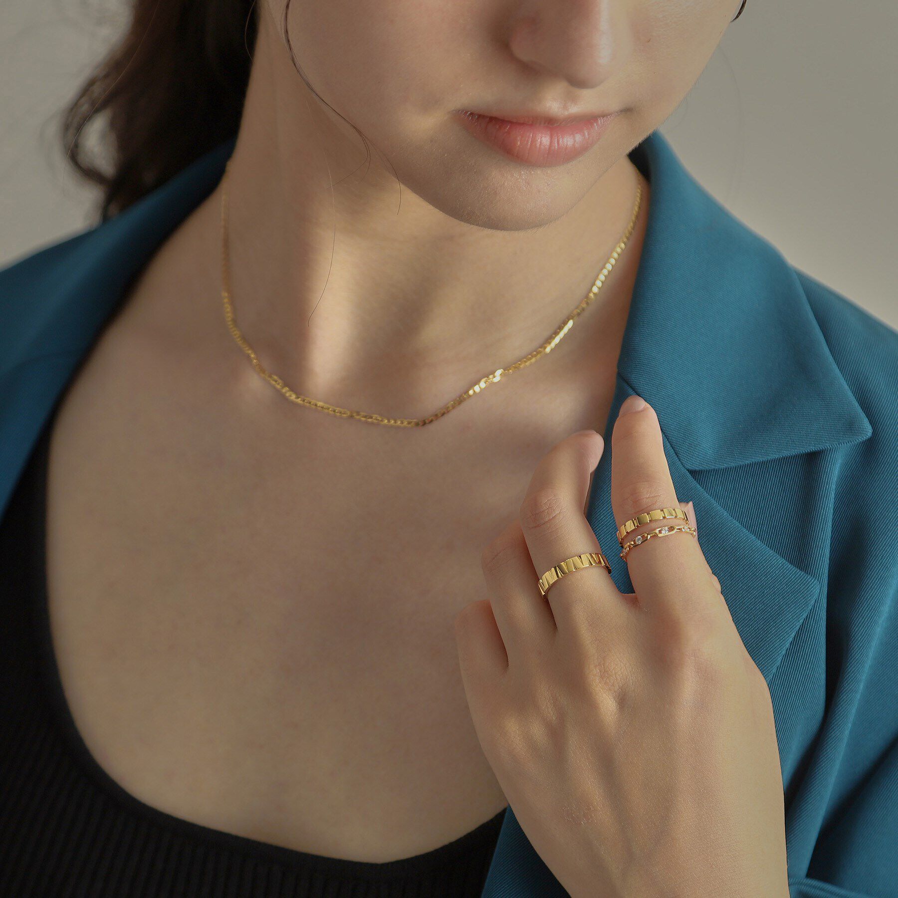 COCOSHNIK「K18ダイヤモンド ロングカットアズキチェーン リング」|リング|