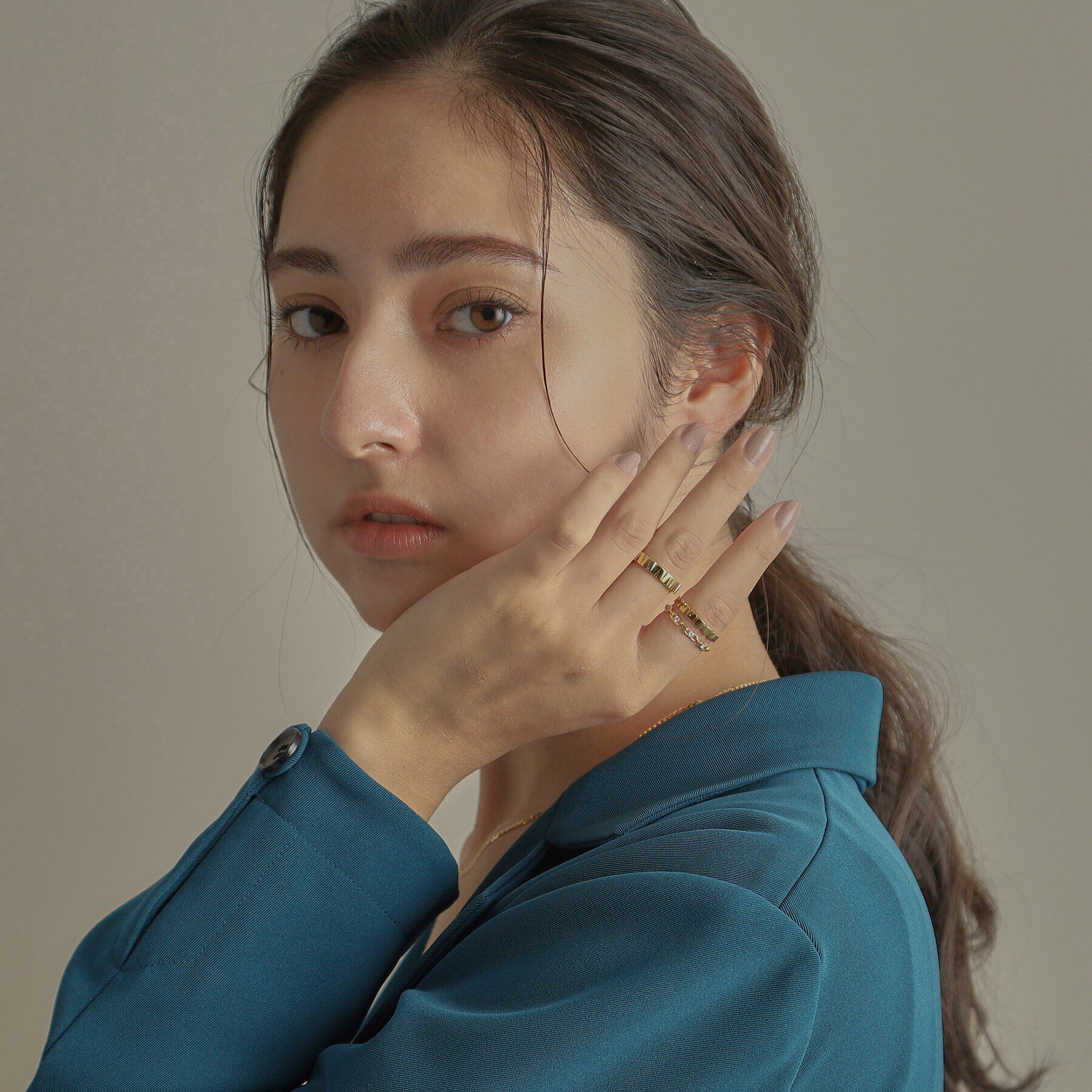 COCOSHNIK「K18ダイヤモンド ロングカットアズキチェーン リング」|リング|