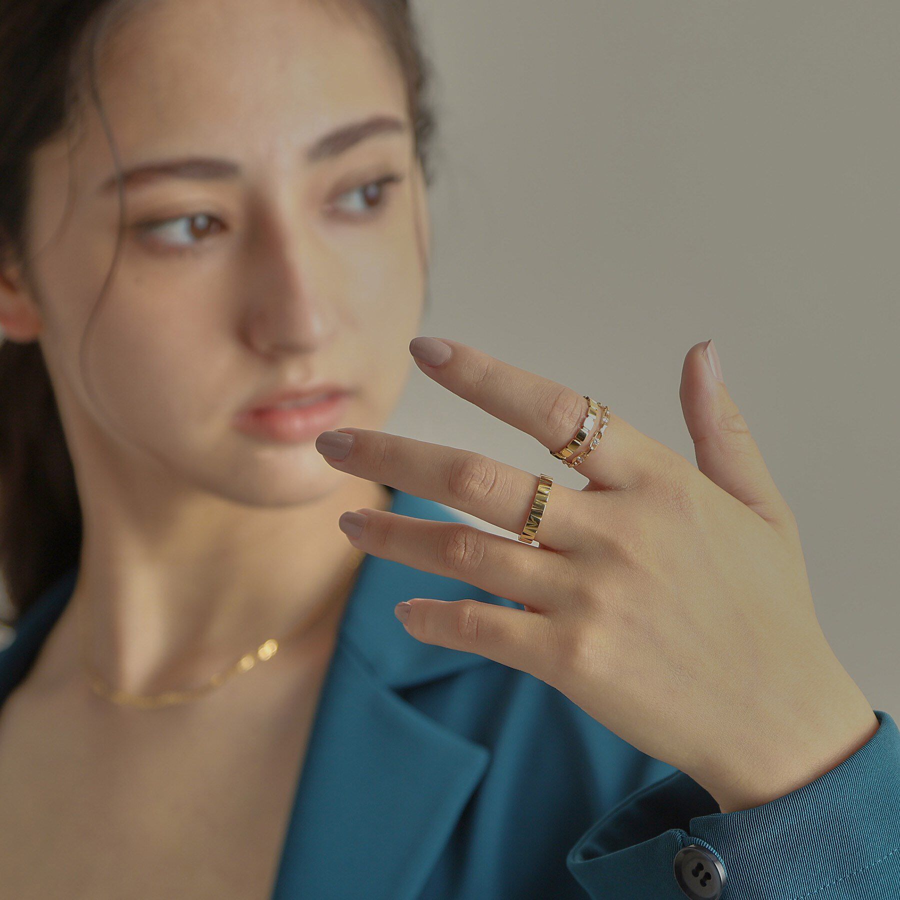 COCOSHNIK「K18ダイヤモンド ロングカットアズキチェーン リング」|リング|