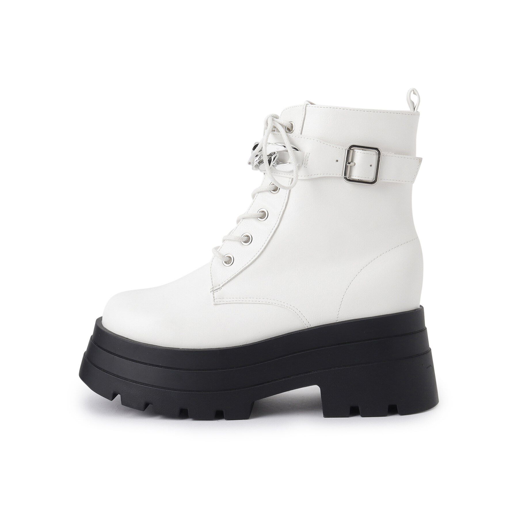 csT&P「厚底3段ソールチェーン付き ベルト付きレースアップブーツ」|ショートブーツ|