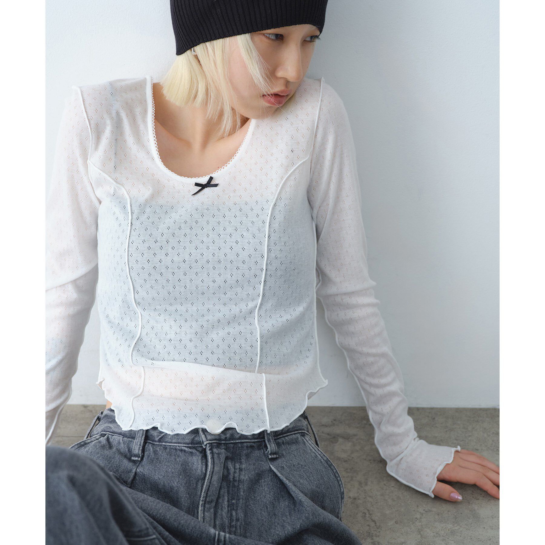 CODE A「whisper jersey top」|Tシャツ・カットソー|ホワイト(001)
