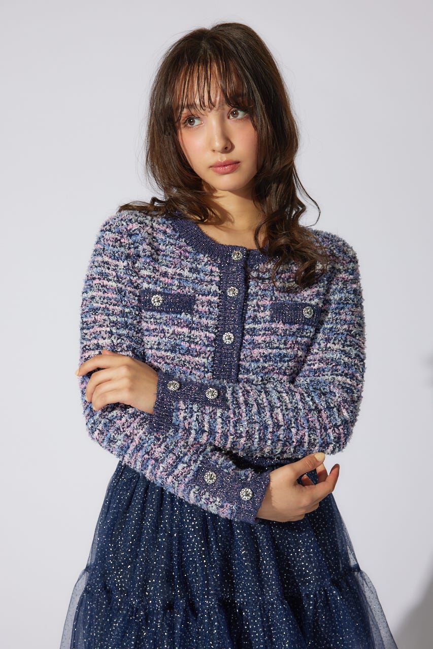 rienda「ツイードニットカーディガン」|カーディガン|NVY