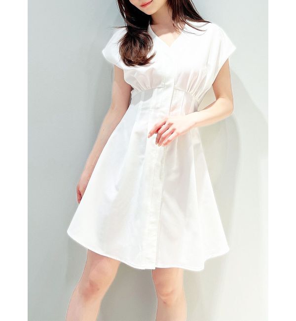 RESEXXY「ノーカラーコルセットシャツワンピース」|ワンピース|ホワイト