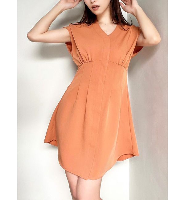 RESEXXY「ノーカラーコルセットシャツワンピース」|ワンピース|オレンジ