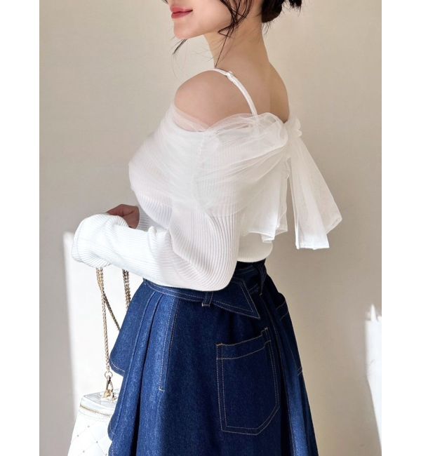 RESEXXY「バックリボンオフショルニットトップス」|ニット・セーター|アイボリー