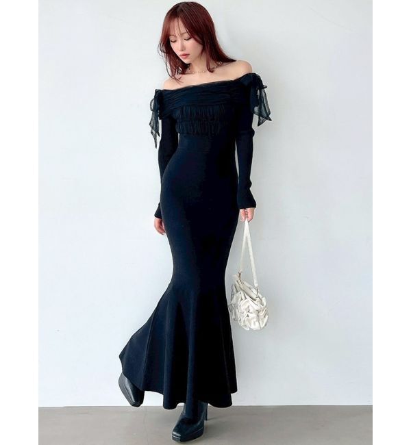 RESEXXY「【骨格ウェーブ向け】ドッキングオフショルリボンワンピース」|ワンピース|