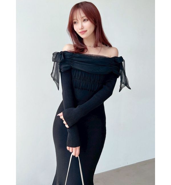 RESEXXY「【骨格ウェーブ向け】ドッキングオフショルリボンワンピース」|ワンピース|