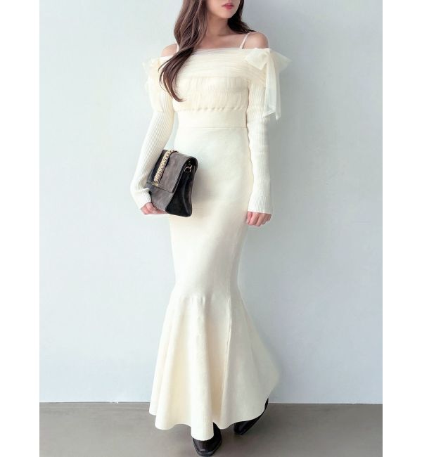 RESEXXY「【骨格ウェーブ向け】ドッキングオフショルリボンワンピース」|ワンピース|