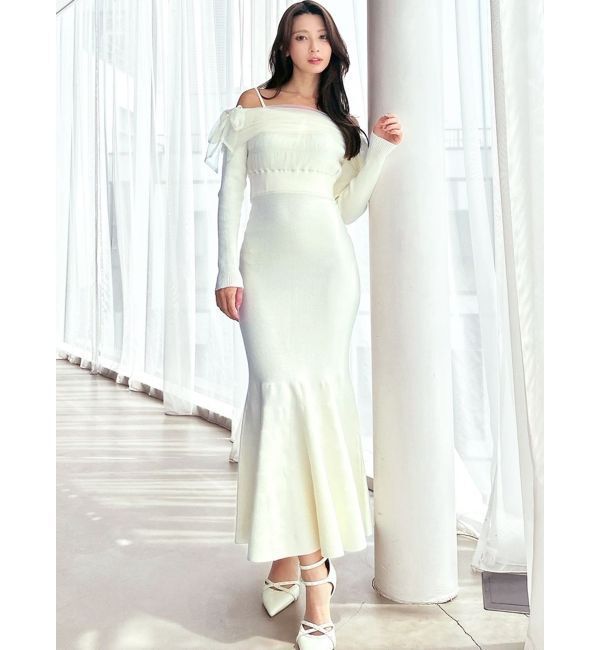 RESEXXY「【骨格ウェーブ向け】ドッキングオフショルリボンワンピース」|ワンピース|