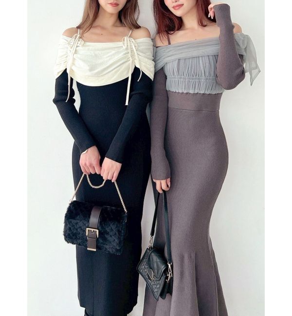 RESEXXY「【骨格ウェーブ向け】ドッキングオフショルリボンワンピース」|ワンピース|