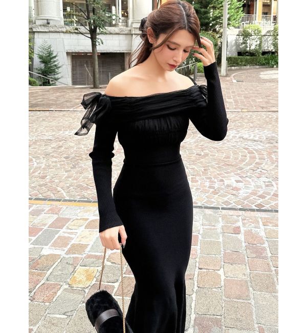 RESEXXY「【骨格ウェーブ向け】ドッキングオフショルリボンワンピース」|ワンピース|