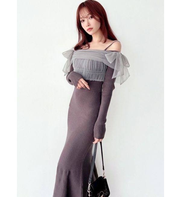 RESEXXY「【骨格ウェーブ向け】ドッキングオフショルリボンワンピース」|ワンピース|