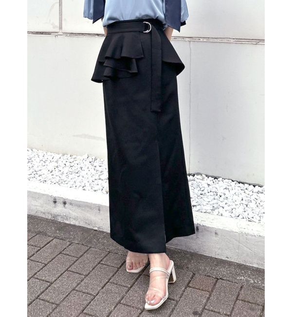 MERCURYDUO「ペプラムベルテットスリットスカート」|スカート|ブラック