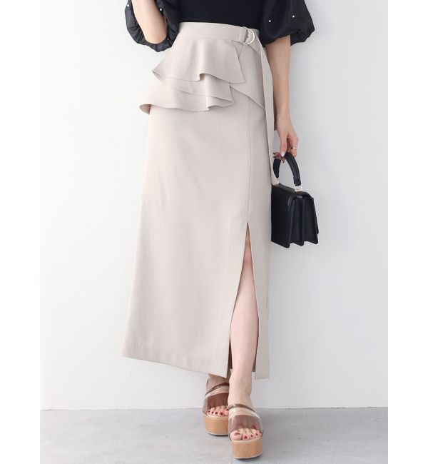 MERCURYDUO「ペプラムベルテットスリットスカート」|スカート|ベージュ